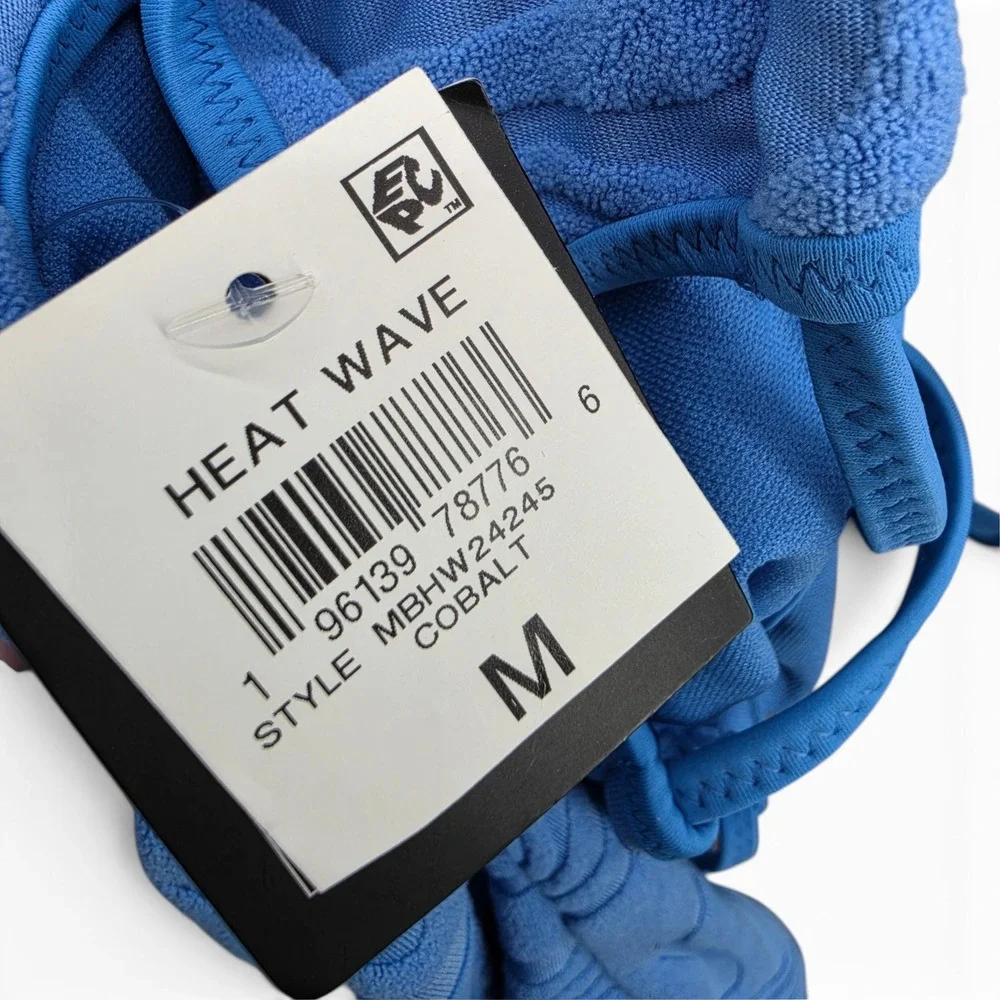 Bar III Heat Wave Textured Tie-Back One Piece Swimsuit M Cobalt Blue NWT